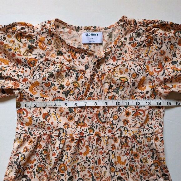 Old Navy Girls M 8 Floral Puff Sleeve Tiered Swing Dress Bohemian Fall Peasant - Picture 9 of 9